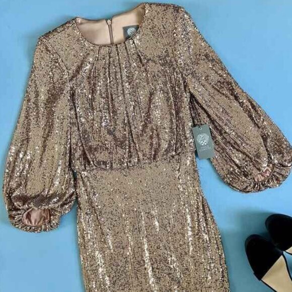 Vince Camuto Balloon Sleeve Sequin Dress size 4 - Picture 3 of 6